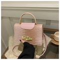 Pink stone pattern mini square bag with gold metal handle and crossbody strap - Pink
