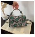 Green snake skin pattern envelope crossbody bag with knot handle and gold hardware - Green