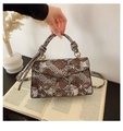 Brown snakeskin print small square handbag with stylish knotted handle for women - Brown