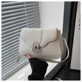 Detail of white leather shoulder bag with oval silver metal twist lock and minimalist design - White