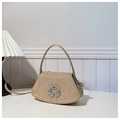 Elegante bolso de noche champán dorado con lentejuelas y hebilla cuadrada de diamantes - Dorado