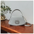Elegante bolso de mano con purpurina plateada para mujer y hebilla floral de strass - Plateado