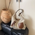 Retro beige canvas draagtas met bruine lederen bies en multifunctionele zakken - Khaki
