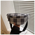 Riñonera de cuadros blancos y negros de estilo japonés con correa de lona ajustable - Negro