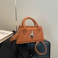 Brown orange square handbag with metal star ornament and adjustable shoulder strap - Brown