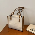 Sac fourre-tout blanc en similicuir à motif crocodile et anses marron élégantes - Blanc