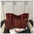 Set borsa tote in tweed a quadri rossi con mini pochette coordinata e manici in pelle - Rosso