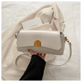 Minimalist white baguette shoulder bag with golden semi-circular buckle and leather strap - White