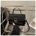 Elegant black sequin crossbody bag with silver metal clasp and slim shoulder strap - Black