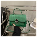 Sparkly green glitter small square bag with silver metal lock and top handle strap - Green