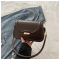 Dark coffee crossbody bag with wave flap design and gold buckle on denim fabric - Coffee