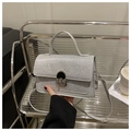 Silver-grey commuter bag with glitter sequins, metal turn-lock and leather handle - Silver