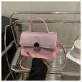 Pink sequin crossbody handbag with silver buckle closure and top handle strap - Pink