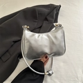Metallic silver shoulder bag with knot detail and Fashion & Bags logo in minimalist style - Silver