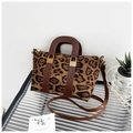 Vintage leopard print crossbody handbag with brown leather straps and gold hardware - Leopard Brown