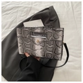 Elegante borsa a busta in pelle di serpente bianca e nera con logo dorato e tracolla - Grigio