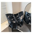 Bolso tote negro de gran capacidad con decoración de lazo y textura de cuero liso - Negro