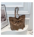 Borsa tote in pelle marrone con grande fiocco e tracolle lunghe per donna - Marrone