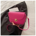 Fashionable rose red semicircular crossbody bag with lychee texture and gold buckle - Rose Pink