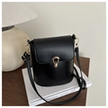 Bolso cubo negro minimalista con hebilla dorada para un estilo casual elegante - Negro