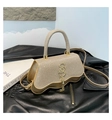 Borsa a sella color champagne con paillettes, nappa in metallo e fibbia S - Oro