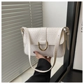 Detail der weißen gewebten Klapptasche mit eleganter goldener Hufeisen-Metallschnalle - Weiß
