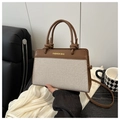 Borsa a tracolla chic in tela beige e pelle marrone con manico a nodo e tracolla - Patchwork Marrone
