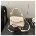 Detail of white marble pattern handbag with knotted handle and elegant V-shaped flap - Small / White