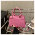Bolso de mano en cuero PU rosa brillante con asa anudada y correa bandolera - Rosa