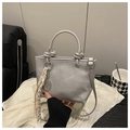 Minimalist silver faux leather handbag with tennis racket charm and rope knot detail - Silver with Charm