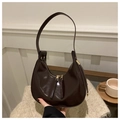 Retro dark coffee brown half moon shoulder bag in high-gloss oil leather finish - Coffee