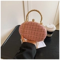 Bolso de fiesta de tweed rosa con cadena dorada y cierre de bola de cristal para mujer - Rosa