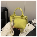 Bright yellow leather tote bag with handles and adjustable strap for women - Green with Charm