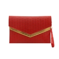 Pochette rossa a busta con trama ondulata e finiture metalliche dorate a forma di V - Rosso