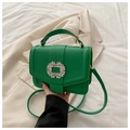 Emerald green crossbody bag with rhinestone buckle and pebbled leather texture - Green