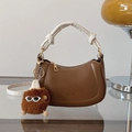 Borsa a tracolla marrone a mezzaluna con manico a nodo bianco e ciondolo peluche - Senza Ciondolo / Marrone