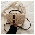 Vintage-Umhängetasche in Beige aus PU-Leder mit Kleeblatt-Print und goldener H-Schnalle - Weiß
