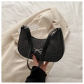 Elegant black shoulder bag with silver bow accent and glitter fabric texture - Black