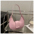 Minimalist light pink PU leather half-moon underarm bag with golden hardware detail - Pink