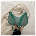 Mint green woven hobo bag with silver metal bow and slim shoulder strap - Green