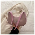 Chic pink crescent shoulder bag with silver bow detail and sparkling texture - Pink