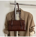 Dark brown minimalist faux leather shoulder bag in vintage French style - Coffee Without Pendant