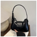 Bolso hobo negro brillante de piel sintética con correa al hombro y estilo retro - Negro