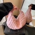Pink crescent cloud bag with bubble texture and adjustable strap in soft chic style - Pink