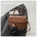 Brown vintage square handbag with crocodile texture leather and single top handle - Brown