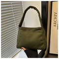 Army green corduroy shoulder bag with retro texture and minimalist carry handle - Green
