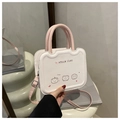 Cute pink and white leather crossbody bag with cartoon bear print and adjustable strap - Pink