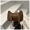 Brown woven hobo bag featuring synthetic leather intrecciato design and half-moon silhouette - Tan