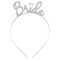 Detailed view of silver bridal headband with crystal-encrusted Bride lettering - Silver