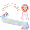 Kit fête prénatale avec serre-tête Mom To Be, écharpe en satin et badge décoratif - Mom To Be Articles De Fête Roses / Rose